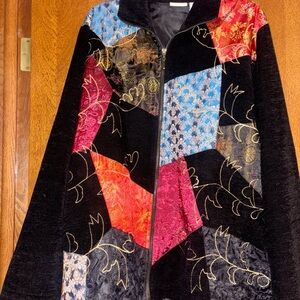 White Stag Patchwork Black Velvet Whimsigoth Zip Up